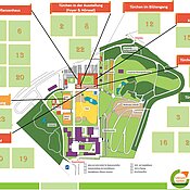 Lageplan des Botanischen Gartens mit eingezeichneten Türchen des Adventskalenders