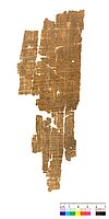 Hier ist die Rückseite des hellbraunen Papyrus. 