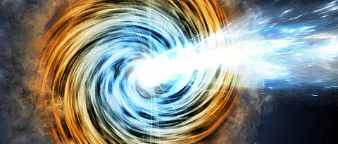 Trifft Materie auf das Schwarze Loch im Zentrum einer Galaxie, wird ein Teil davon mit nahezu Lichtgeschwindigkeit nach außen beschleunigt. Mit dem Fermi-Gammastrahlen-Weltraumteleskop der NASA lassen sich solche sogenannten Jets beobachten.