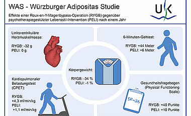 In der randomisierten Würzburger Adipositas-Studie wurde gezeigt, wie positiv sich der eklatante Gewichtsverlust nach einer Magenbypass-Operation auf die Lebensqualität und Herzfunktion auswirkt.
