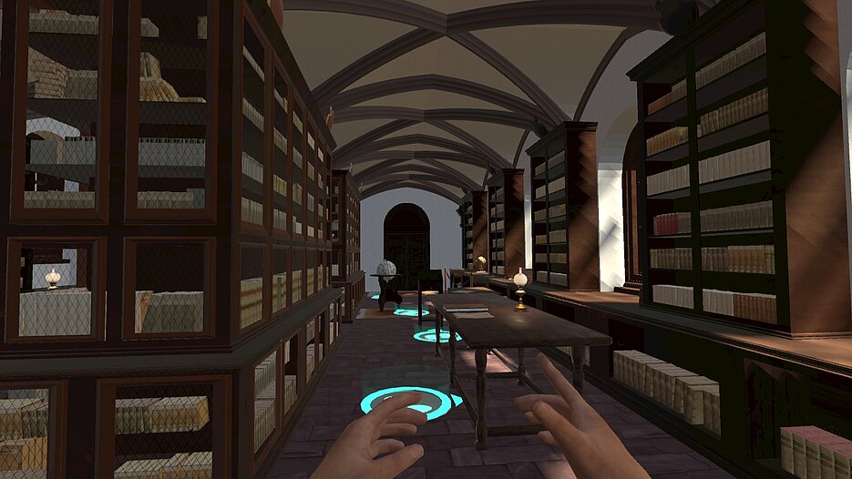 Vollansicht des Bibliothekssaals in Virtueller Realität