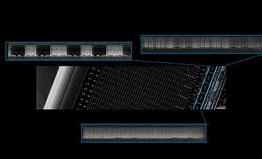 NanoCT-Aufnahmen von den internen Strukturen einer SD-Speicherkarte.