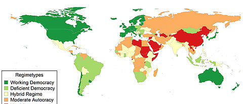 Funktionierende Demokratien arbeiten aktuell in 83 Ländern dieser Erde; harte Autokratien finden sich in 21 Ländern. Das zeigt eine aktuelle Auswertung, basierend auf den Daten der Demokratiematrix.