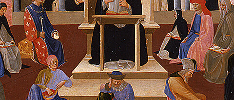 The Christian theologian Thomas Aquinas triumphant over the teachings of the Arab Averroes (bottom centre). Panel paining in the Dominican monastery San Marco (Florence) from the mid-15th century. (Photo: Polo Museale Regionale della Toscana)