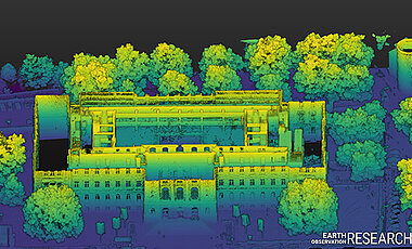 Deriving an elevation of the university building at Sanderring is also possible by combining airborne and ground-based lidar systems. 