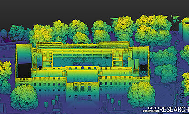 Einen Aufriss des Universitätsgebäudes am Sanderring abzuleiten ist auch möglich durch die Kombination von luft- und bodengestützten Lidarsystemen.