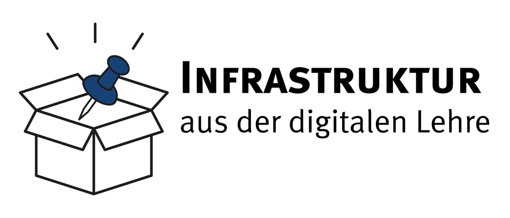 Karton mit Reichzwecke, dazu der Text "Infrastruktur aus der digitalen Lehre".