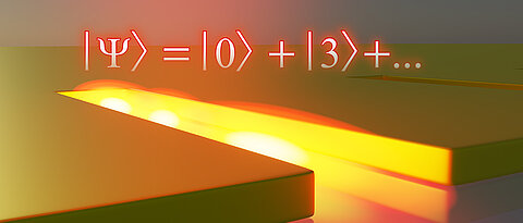 Cartoon of the slit-shaped nanostructure in gold with quantum state highlighted.