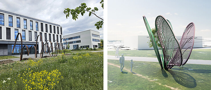 Links: „SCRIPT“ vor dem ZPD. Rechts: Animiertes Modell von „Jungfernflug".