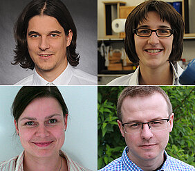 Von links oben im Uhrzeigersinn: Christian Schneider, Viktoria Däschlein-Geßner,  Grzegorz Sumara, Barbara Händel (Foto: Uni Würzburg).