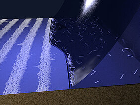 Kohlenstoff-Nanoröhren setzen sich aus einer Flüssigkeit heraus in regelmäßigen Streifen auf einer Oberfläche ab. Würzburger Forscher haben diesen Prozess genauer charakterisiert. (Grafik: Tobias Hertel)