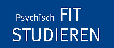 Blaue Fläche mit Aufschrift "Psychisch fit studieren"