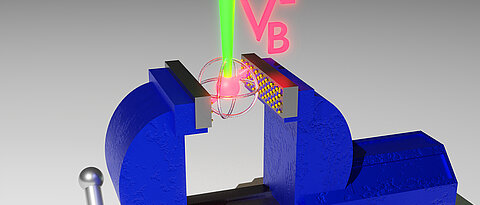 Illustration of an optically excited qubit under pressure.