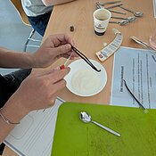 Die Schüler:innen mischen mit echter Vanille ihren eigenen Joghurt an.