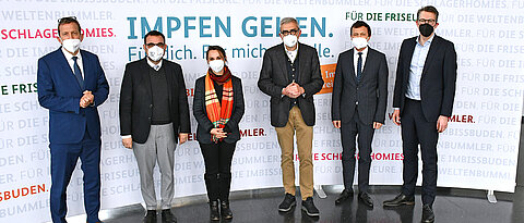 Präsentation der Ergebnisse aus der Imbay-Studie in München (von links): Jost Langhorst, Klaus Holetschek, Claudia Löffler, Matthias Frosch, Xaver Frauenknecht,  Markus Blume.