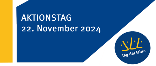 Header mit gelben und blauen Balken für den Aktionstag zum Tag der Lehre am 22. November 2024