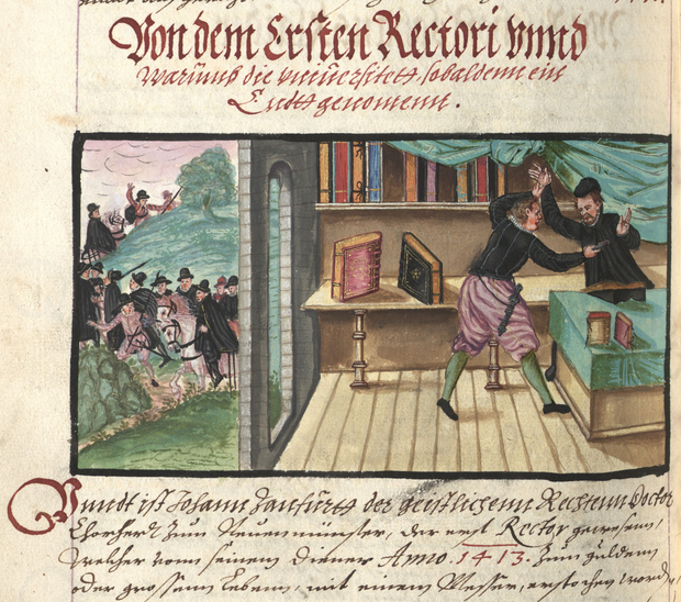 Mord am Universitätsrektor Johannes Zantfurt 1413 im Hof zum Großen Löwen