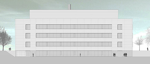 Entwurf für das neue Praktikumsgebäude der Chemie. Von außen wird es aussehen wie das benachbarte Institut für Anorganische Chemie, so dass auf dem Campus ein stimmiges Bild entsteht.
