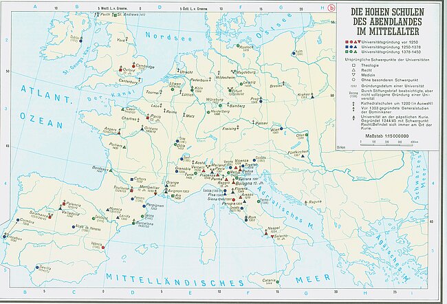 Die hohen Schulen des Abendlandes im Mittelalter. In: Großer Historischer Weltatlas. Zweiter Teil Mittelalter. Bayerischer Schulbuch-Verlag (Hg.), München 21979, S. 80 Nr. b.