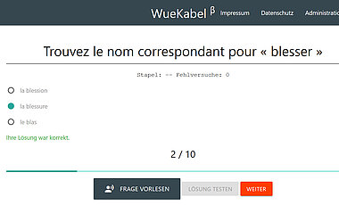 Nutzer von WueKabel können sich jede Vokabel laut vorlesen lassen und beim Hören sofort die richtige Aussprache üben.