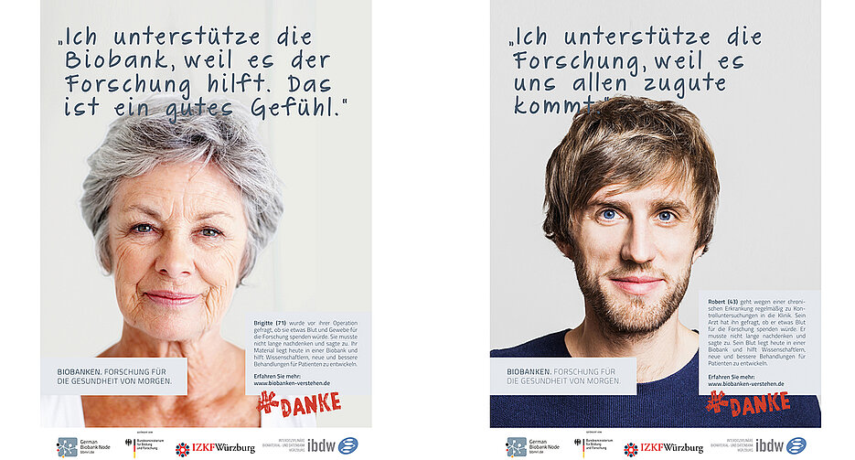 Ausschnitte aus der Plakatkampagne der Interdisziplinären Biomaterial- und Datenbank Würzburg