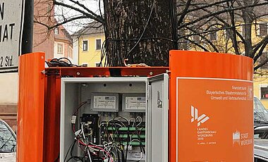 Baumsensorik am Würzburger Paradeplatz: Hier messen Forscher aus München verschiedene Parameter. (Foto: Robert Emmerich)