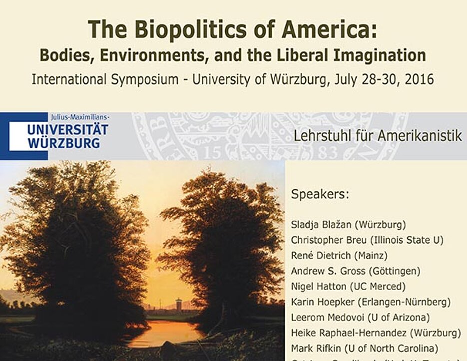 Ausschnitt des Posters zum öffentlichen Symposium "The Biopolitics of America: Bodies, Environments, and the Liberal Imagination". (Bild: Lehrstuhl für Amerikanistik)