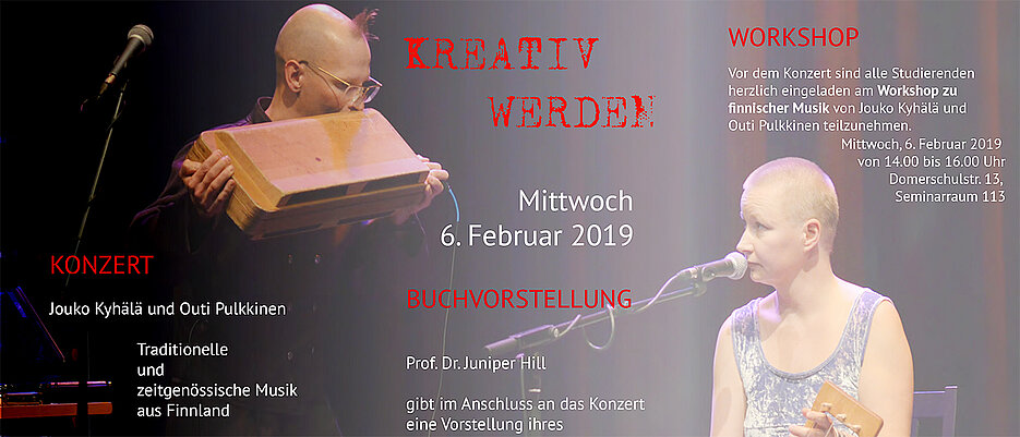 Ausschnitt aus dem Flyer zu Konzert, Buchvorstellung und Workshop.