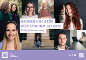 Anzeigenmotiv Abiturzeitung "Daumen hoch für Dein Studium bei uns!" im Querformat
