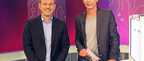 Professor Frédéric Thiesse mit Planet-Wissen-Moderator Jo Hiller im Studio. (Foto: WDR/Wiebke Ziegler)