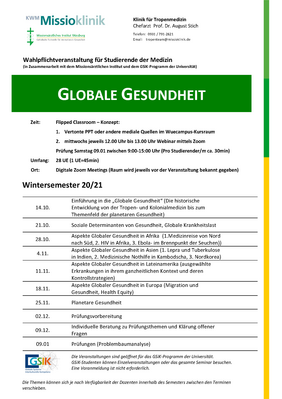 Themenliste des wöchentlichen Seminars Globale Gesundheit