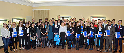 Die Deutschlandstipendiaten 2017/18 der Universität Würzburg bei der Vergabefeier. (Foto: Rudi Merkl)