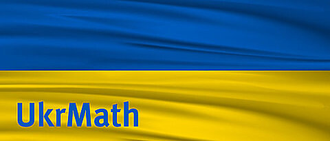 Blau-gelbe Landesflagge der Ukraine mit der Aufschrift UkrMath